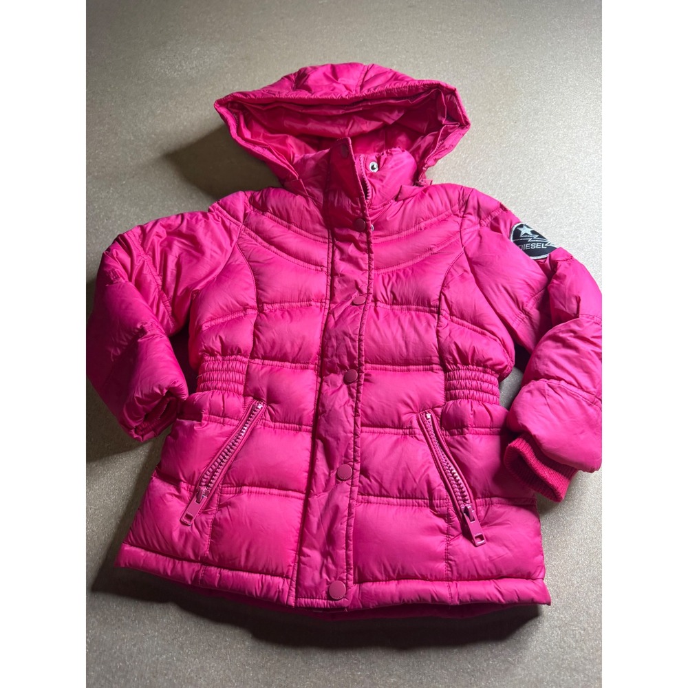 Diesel‎ Kids Hot Pink Quilted Puffer Jacket Hooded Winter Coat Size 4T